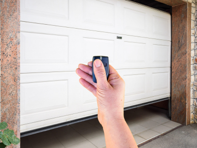 Automated garage door opening with remote control access for secure residential property entry